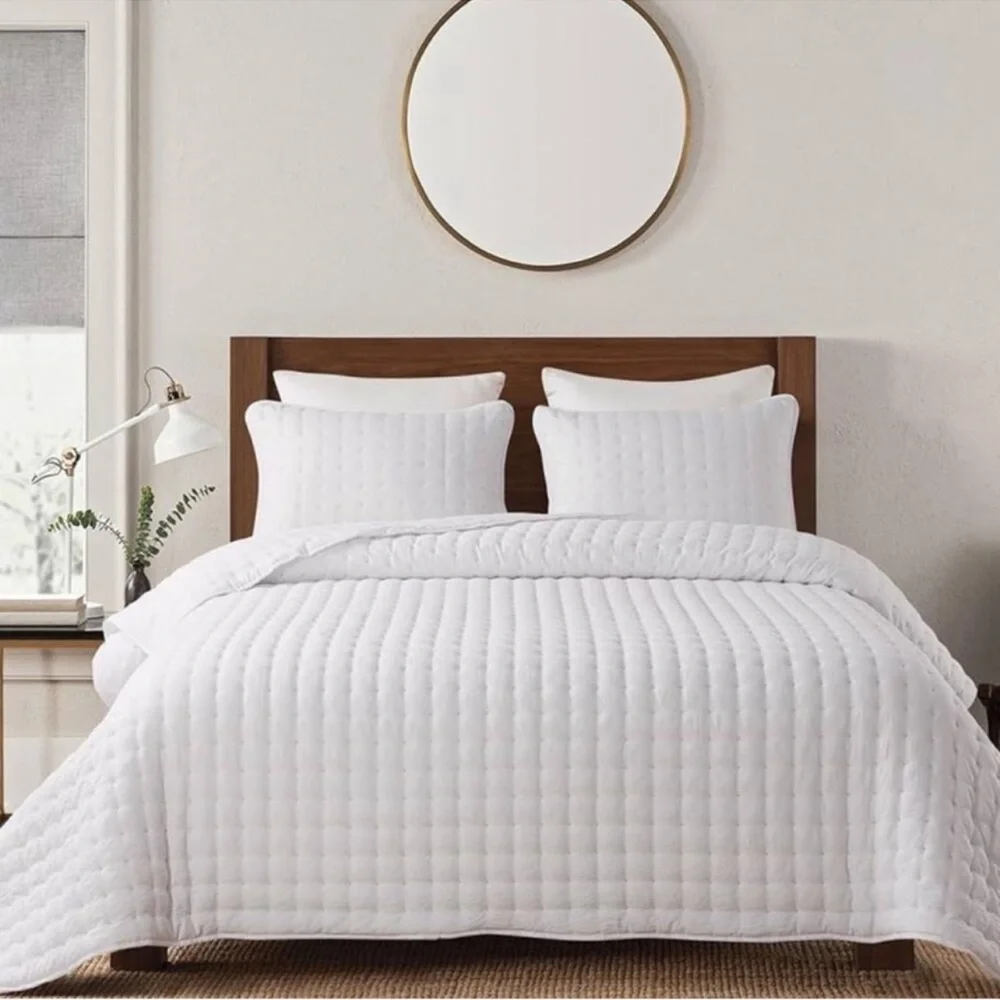 🆕 PB Style Queen Quilt Set Tufted Classic White 3 piece Set